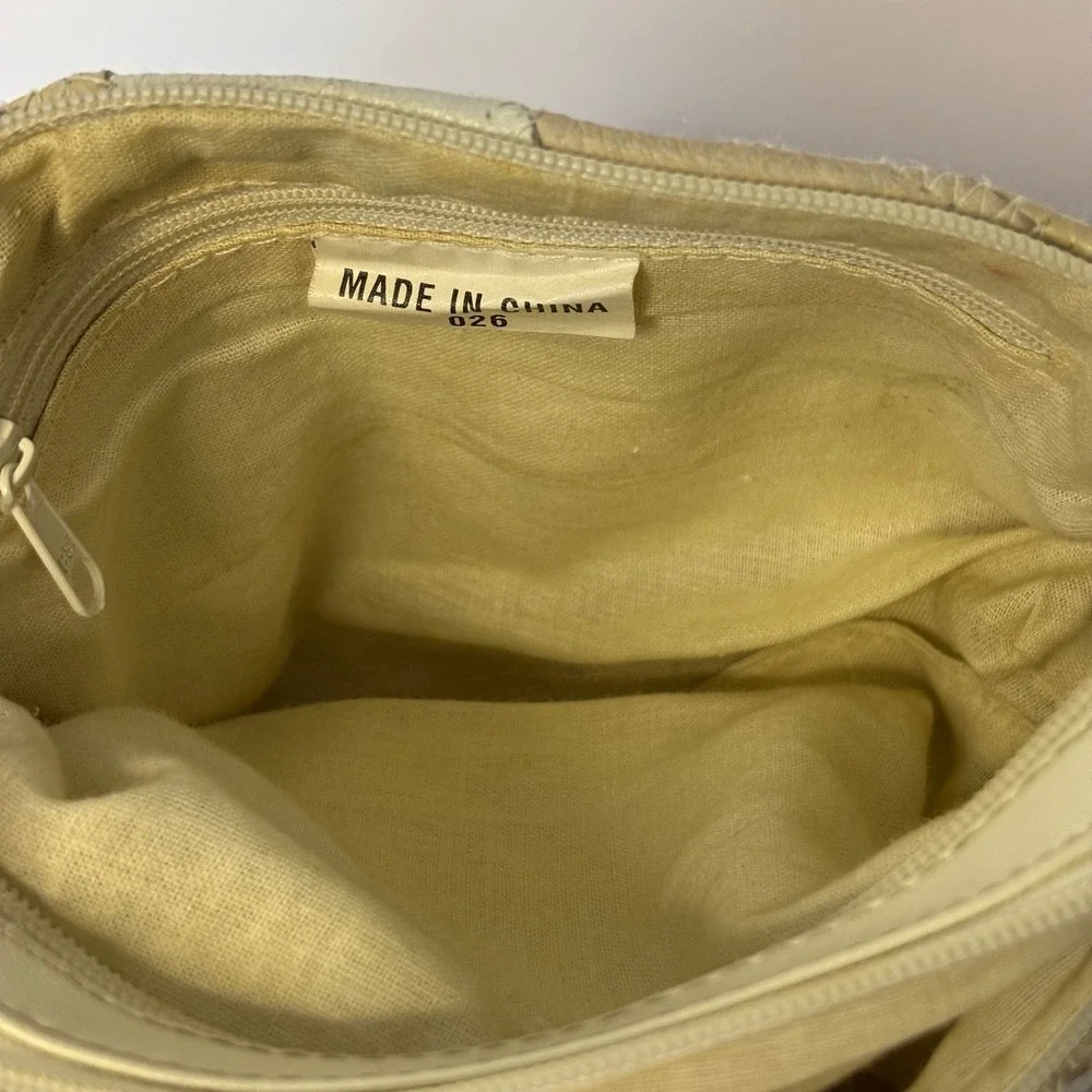Vintage Patchwork Leather Shoulder Bag Purse‎ Neutral Tones Handbag Beige Boho